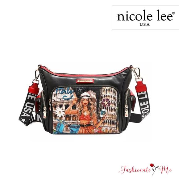 Nicole Lee USA Martha Travels Italy Pebbled Vegan Leather Pockets Shoulder Bag - Picture 1 of 16